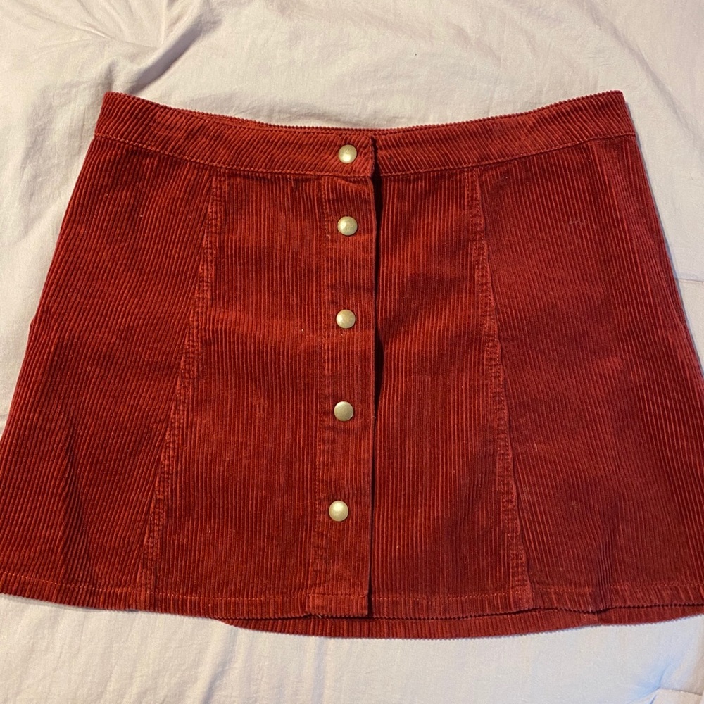 Red Corduroy Zipper Skirt